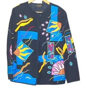 Allure Vintage Patchwork Art to Wear Jacket Embroidered Sun floral Medium